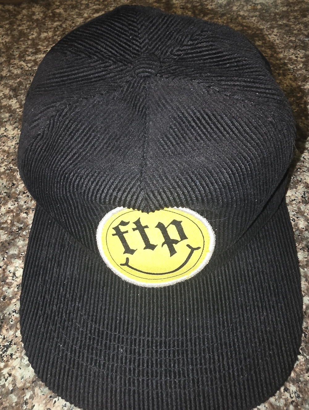 $uicudeboy$ FTP Black Corduroy Snapback with Yellow Smiley